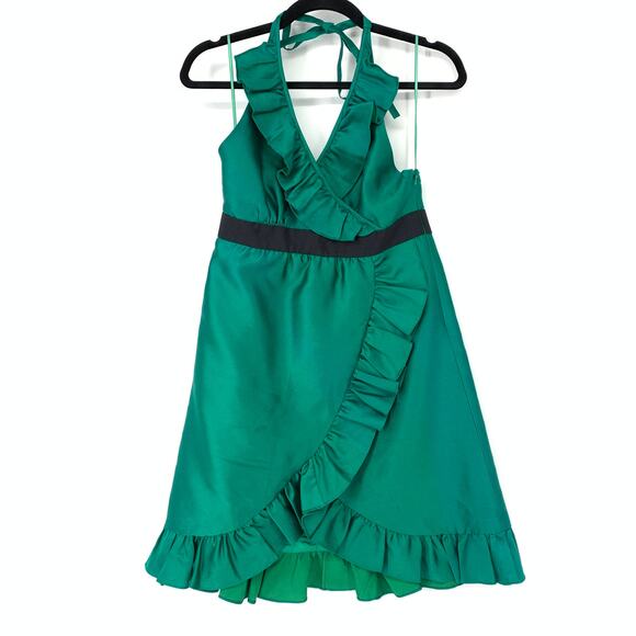Tibi Dress Women's Apx Sz S Ruffled Halter Mini Sleeveless Solid Green - Picture 3 of 8
